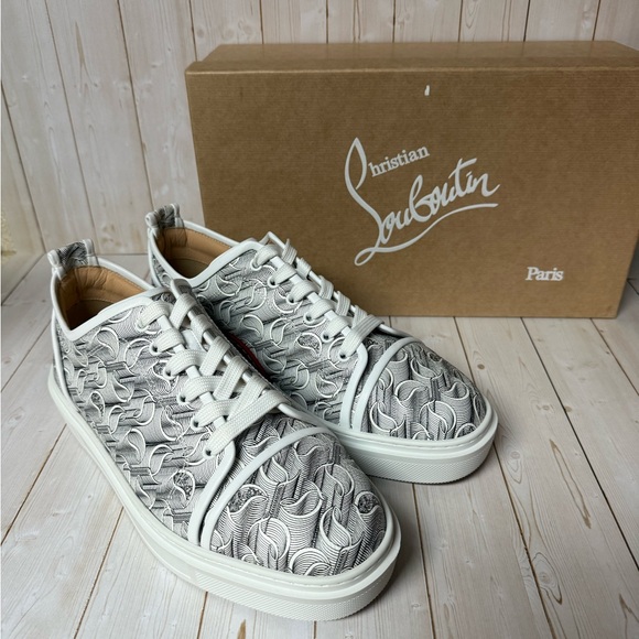 Christian Louboutin Adolon Logo Print Lace Up Sneaker White/Black sz 44 / 11 - Picture 2 of 12